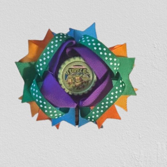 Hand Crafted Other - "Turtles" Bottle Cap Image Deluxe Bow (2) 5B2082 Handmade NWT Boutique